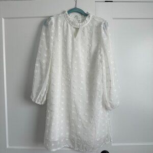 NEW White Swiss Dot Chiffon Dress Long Sleeve Flowy Mini M
